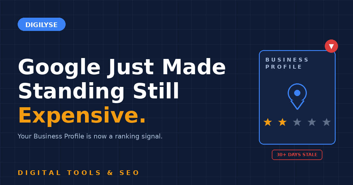 Google Business Profile UK graphic showing a stale listing falling down the local pack rankings